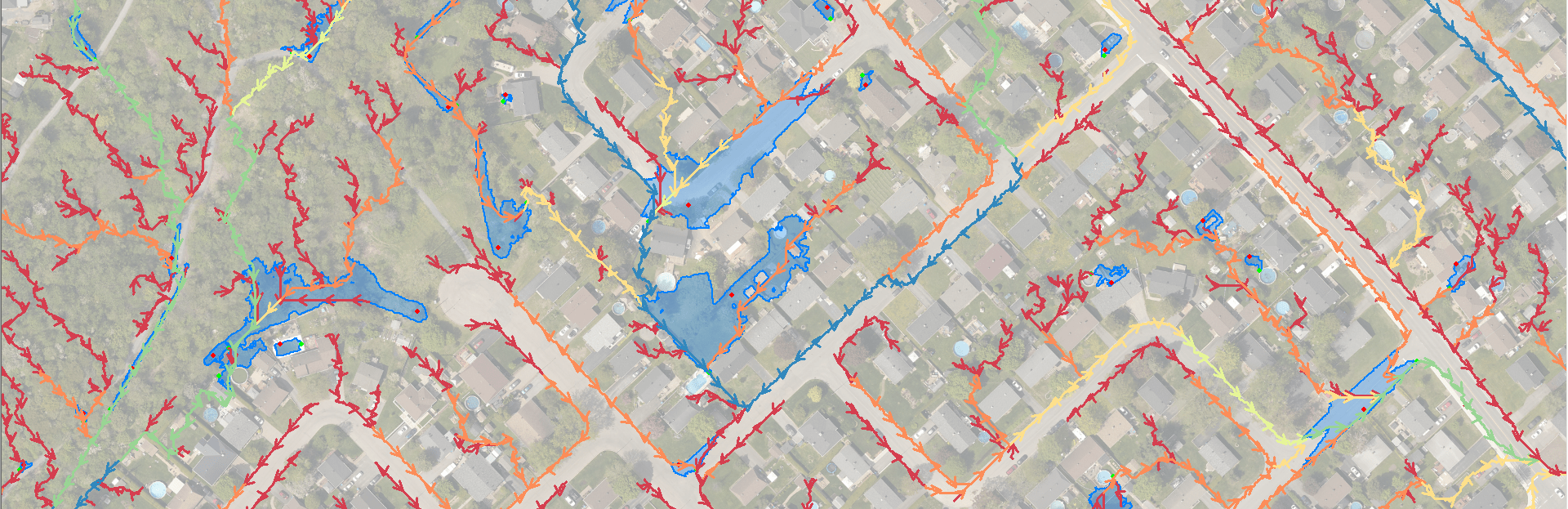 Cartographie des cuvettes et écoulement de l'eau de surface